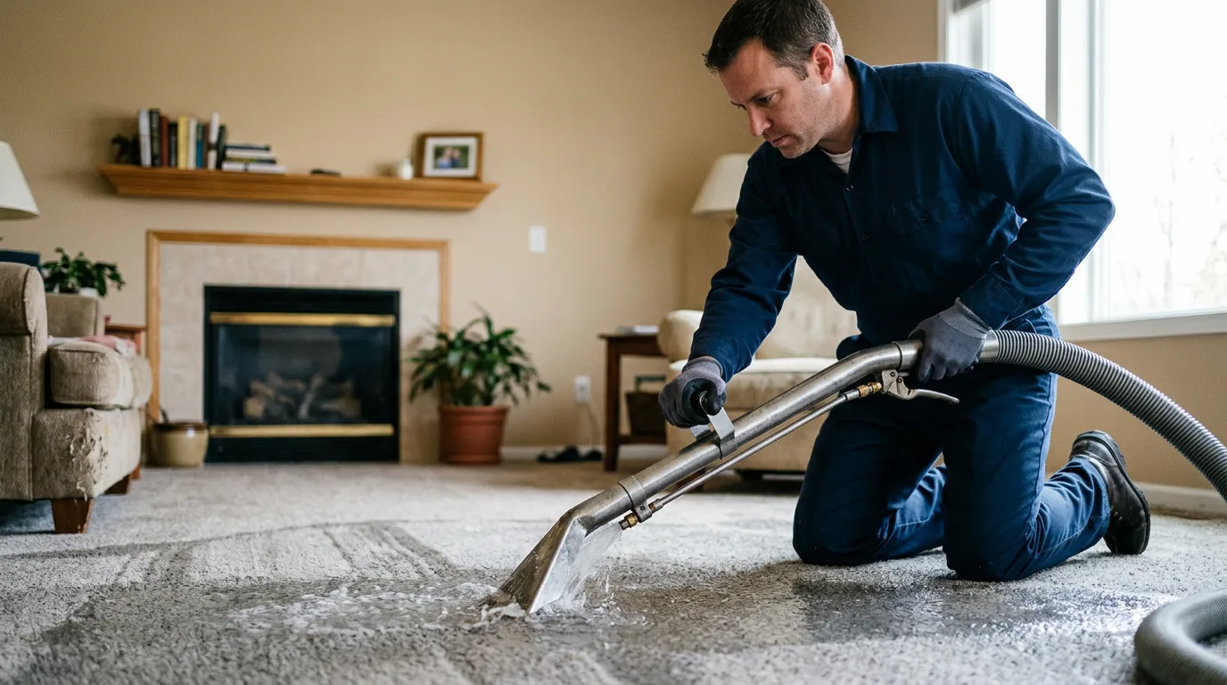 Water damage restoration technician working near Hood, VA